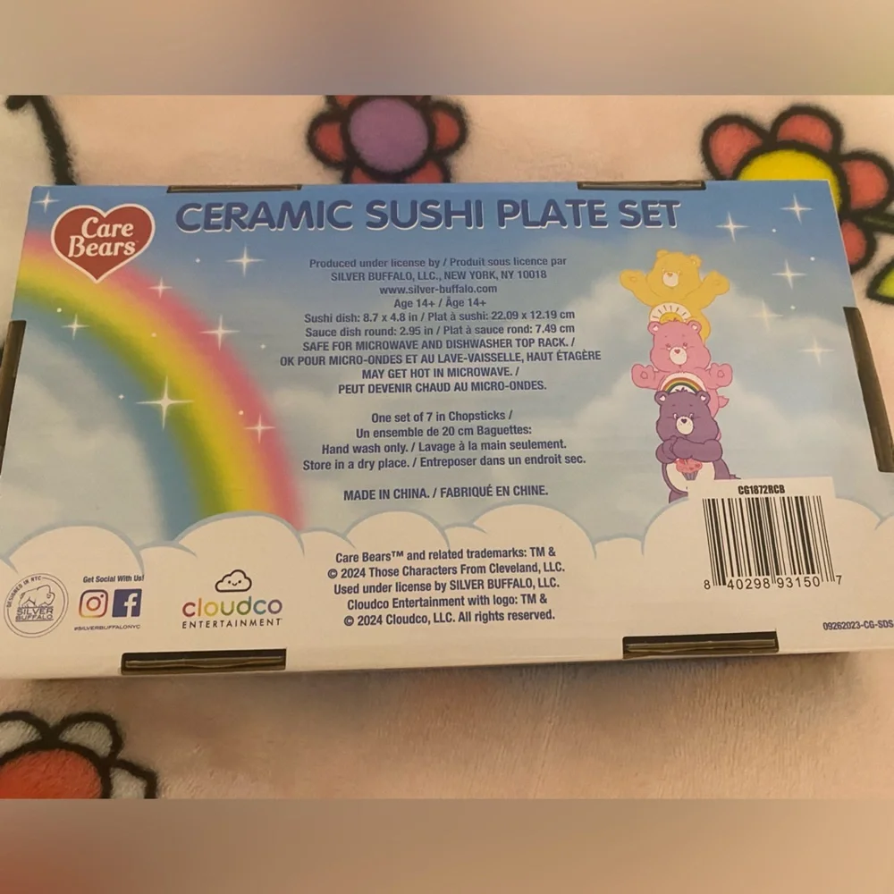 Care Bears Ceramic Sushi Plate Set with Rainbow Design